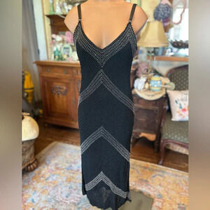 Vintage 90s Pappell Boutique Crochet Beaded Midi dress M